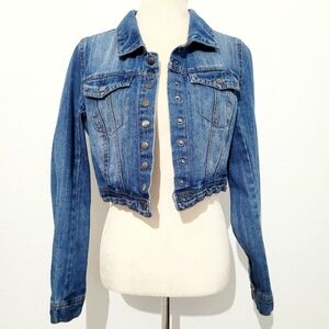 Ci Sono by Cavallini Women's Cropped Denim Jean Jacket Size Large Stretchy
